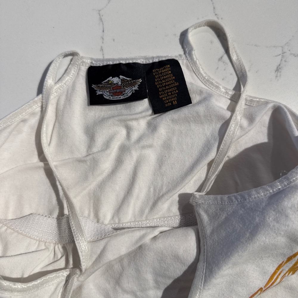 Harley-Davidson White Tank Top with Gold and Orange Design - Picture 2 of 4